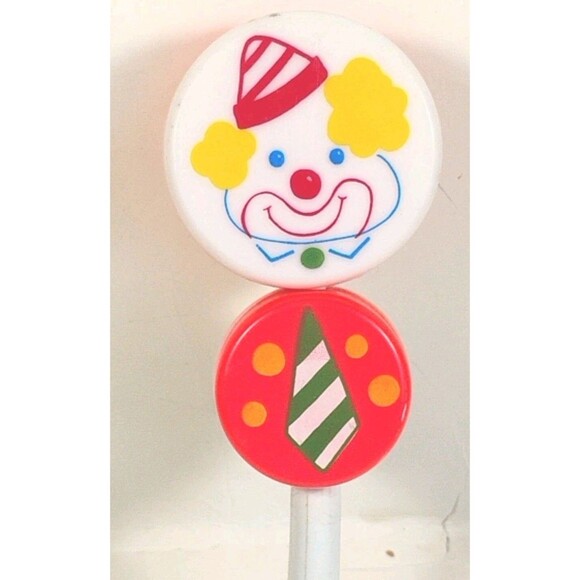 Vintage Red Clown Baby Rattle Teether Toy 7" Suction Cup Green Necktie Highchair - Picture 2 of 4
